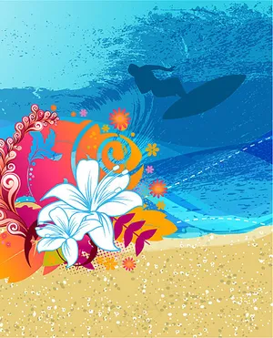 时尚花纹与夏日海滩风景