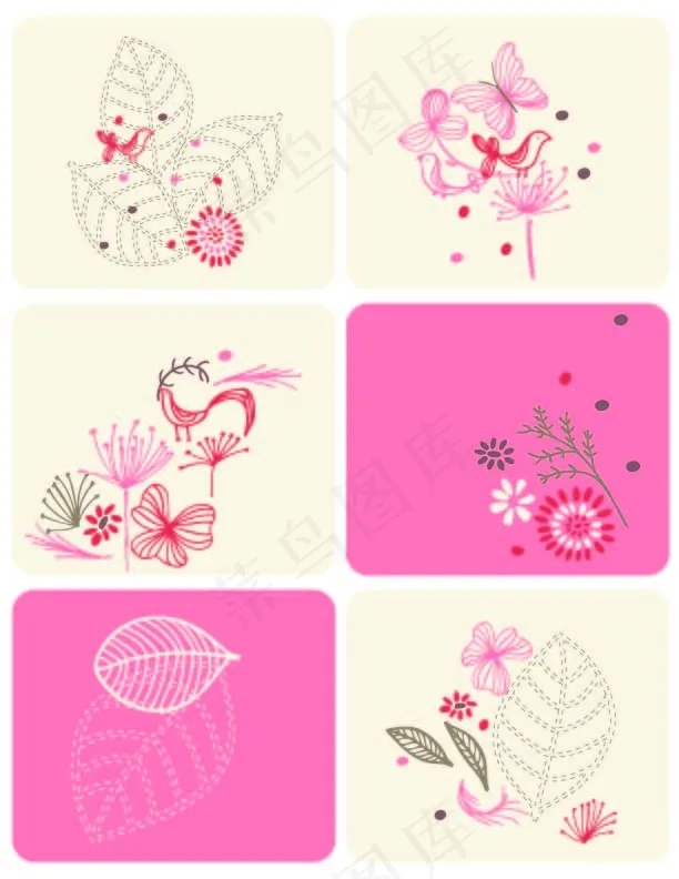 小鸟与花朵等插画