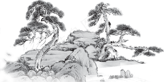 中国风山水水墨png免扣透明素材