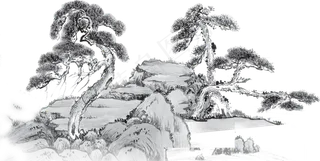 中国风山水水墨png免扣透明素材