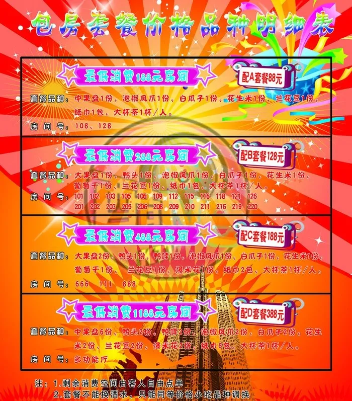 包房套餐明细表图片psd模版下载