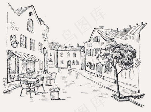 欧式场景手绘稿02——矢量素材
