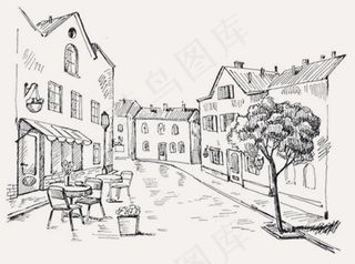 欧式场景手绘稿02——矢量素材