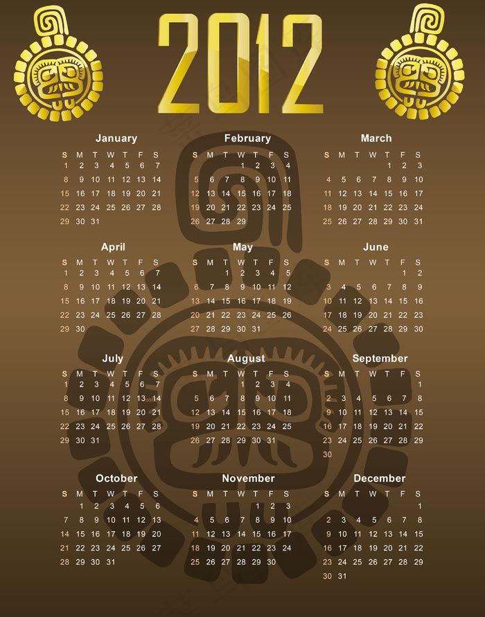 图腾纹样2012新年挂历矢量素材eps,ai矢量模版下载