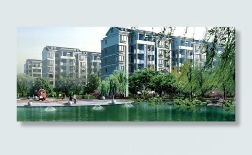 现代城市绿化型住宅小区建筑群3D效...