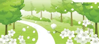 春天的林间小路风景矢量素材