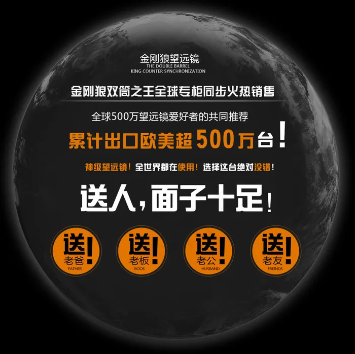 望远镜psd海报宣传页桔色地球