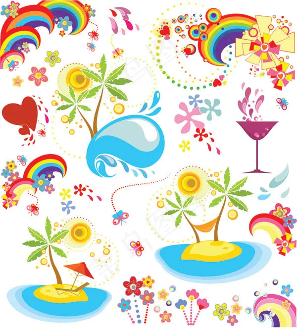 缤纷动感夏日元素矢量图eps,ai矢量模版下载