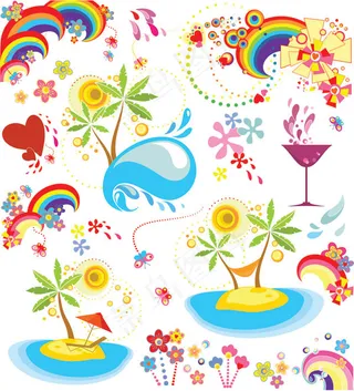 缤纷动感夏日元素矢量图