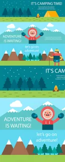 扁平化野营banner插画海报矢量...
