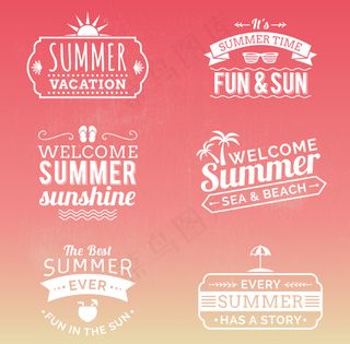 6款夏季度假艺术字标签矢量图