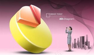 女白领和饼状统计图图片