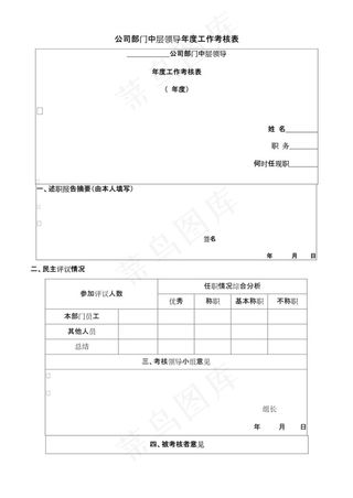 公司部门中层领导年度工作考核表
