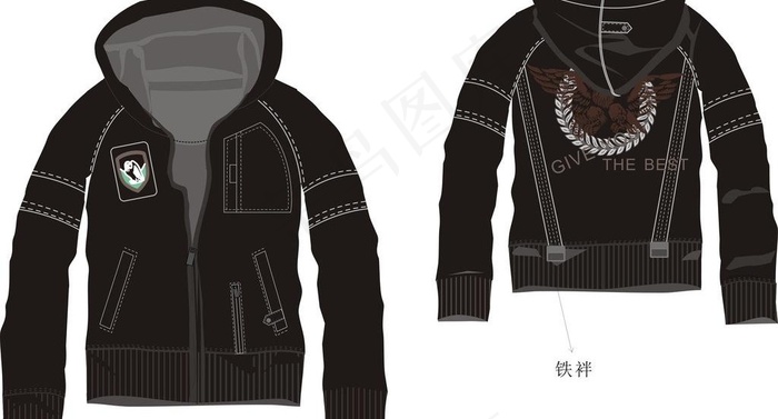 男装带帽拉链衫cdr矢量模版下载
