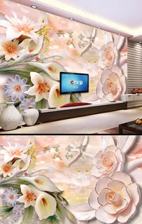 马蒂莲花卉玉雕电视背景墙玉雕壁画