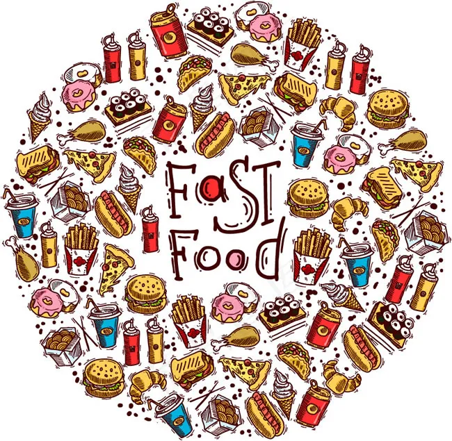 彩绘快餐食品矢量素材eps,ai矢量模版下载