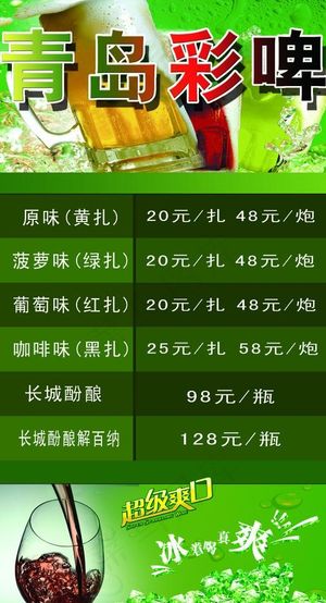 青岛彩啤 啤酒价目表背景图片