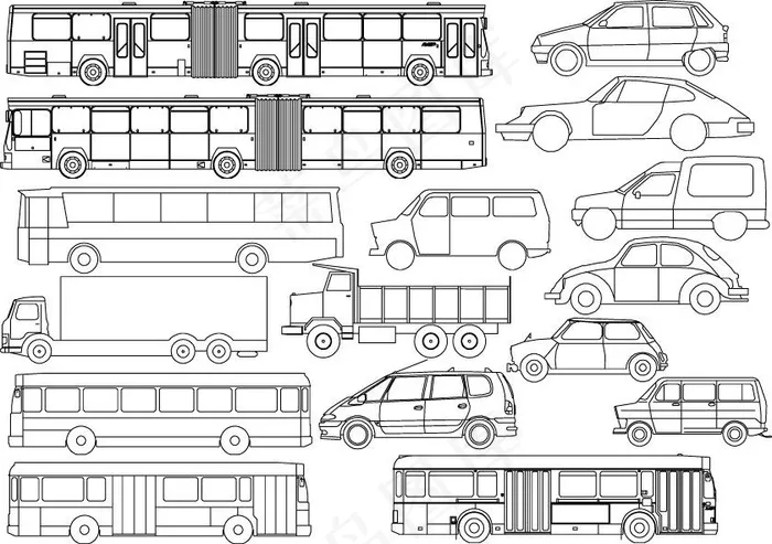 矢量线绘制各种汽车总线eps,ai矢量模版下载