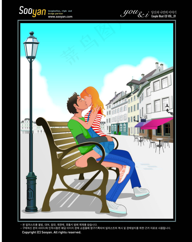 长椅上接吻的恋人