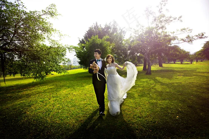 草地上幸福的新人图片