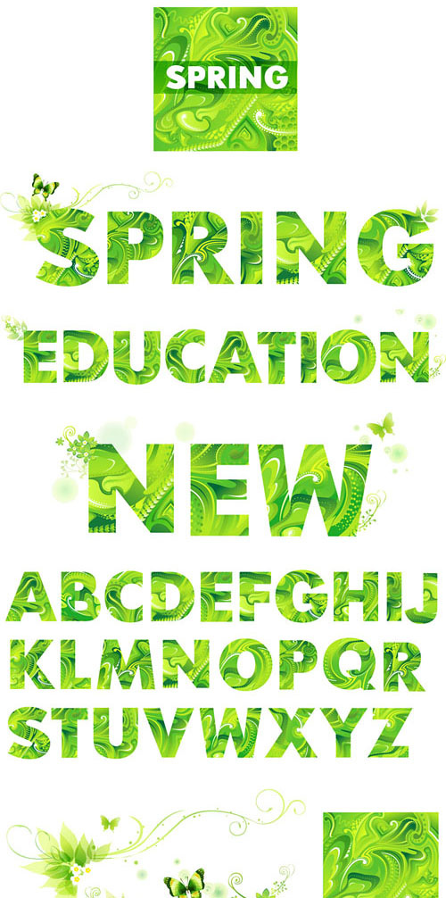 绿色春天英文字母矢量素材