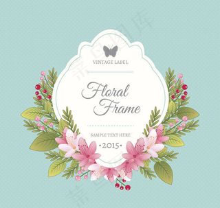 复古花卉边框标签矢量素材下载