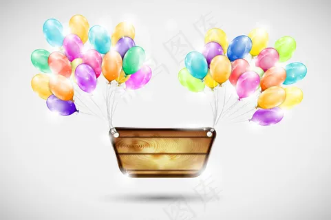 彩色气球装饰木牌矢量素材