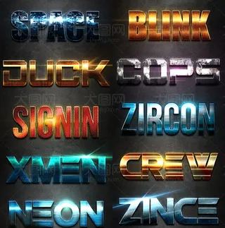 10款颓废风格金属艺术字PS样式V3