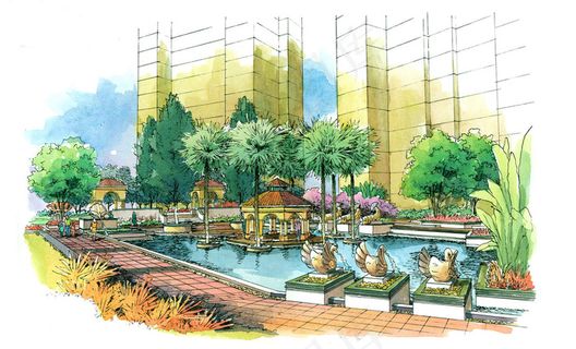 18张居住区景观节点手绘效果图