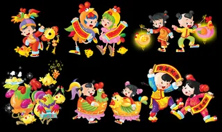 鸡年小孩卡通形象素材模版psd