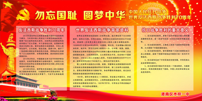 反法西斯战争胜利70周年 勿忘国耻(2400X1200)cdr矢量模版下载