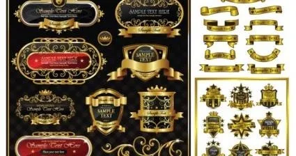 华丽的金色丝带图案矢量标签eps,ai矢量模版下载