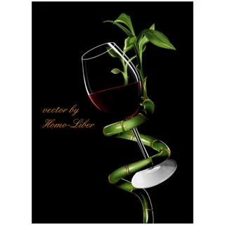 红酒杯与富贵竹