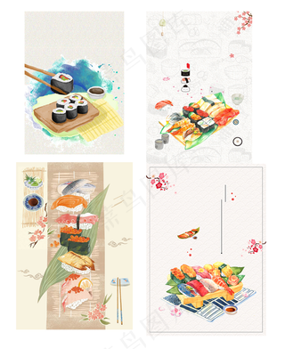 简洁清新手绘寿司海报背景元素