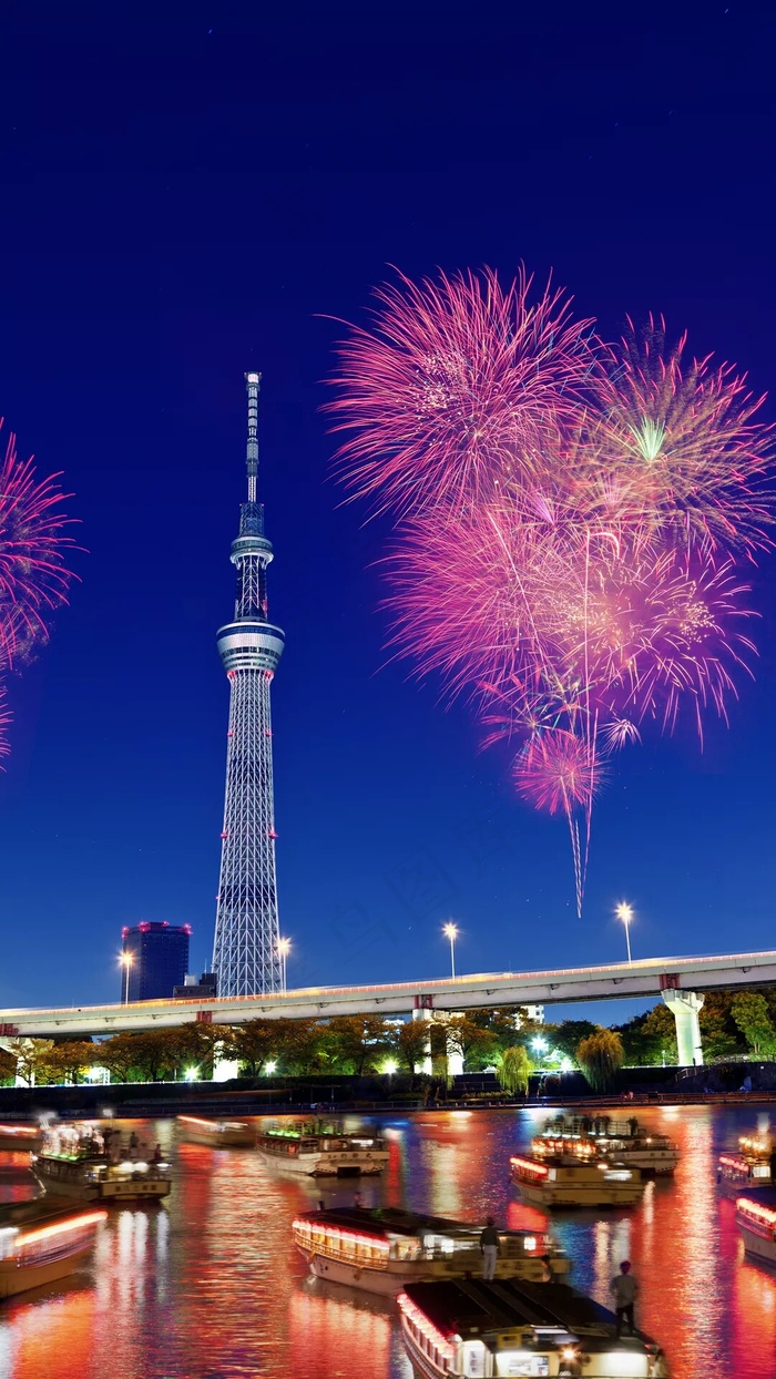 城市烟花夜景高清摄影图片