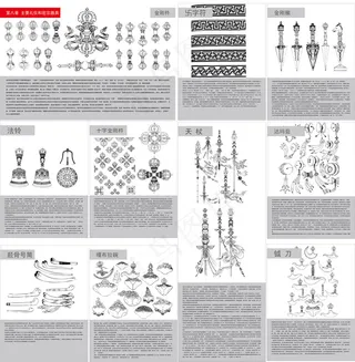 佛教符号和八大伪影图，和密宗电器矢...