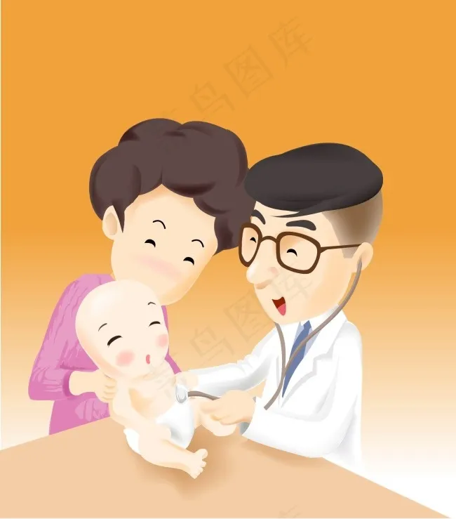 戴眼镜男医生婴儿看病年轻母亲ai矢量模版下载