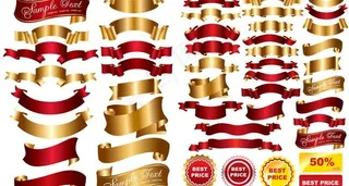 红色与金色飘带元素矢量素材