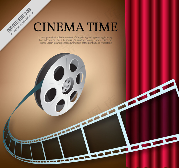 具有红色窗帘背景电影胶卷