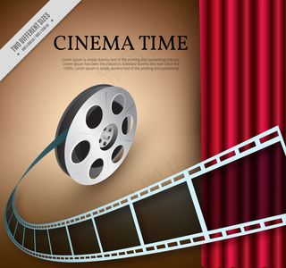 具有红色窗帘背景电影胶卷
