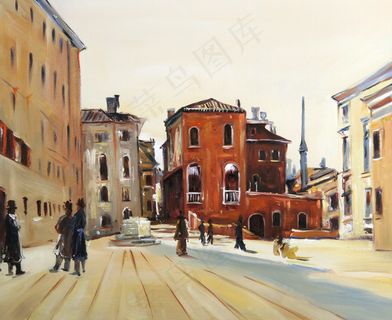 欧洲街景油画图片