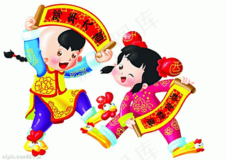 卡通娃娃舞鸡年对联图片