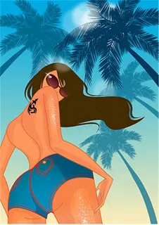 夏日沙滩女孩矢量素材