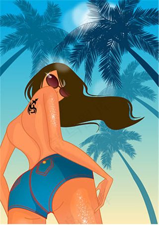 夏日沙滩女孩矢量素材