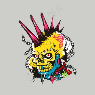 印花矢量图 灵异风格 骷髅头 男装...