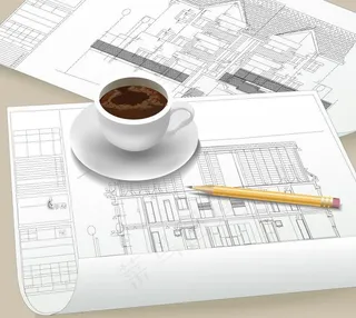 城市建筑别墅设计图和咖啡图片