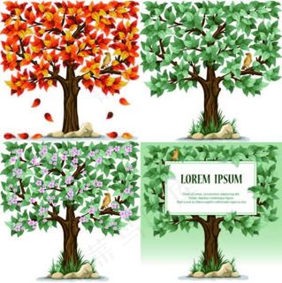 春夏秋三季树和边框