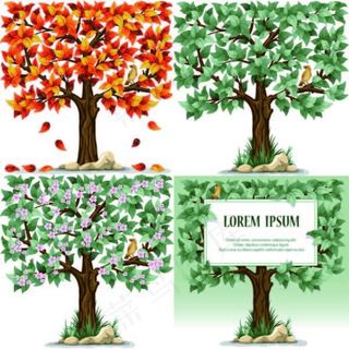 春夏秋三季树和边框