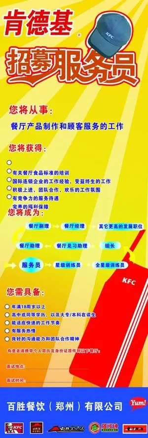 肯德基招募服务员x展架图片