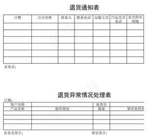 退货通知表